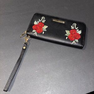 RAMPAGE Black Rose Embroidered Wallet Wristlet
